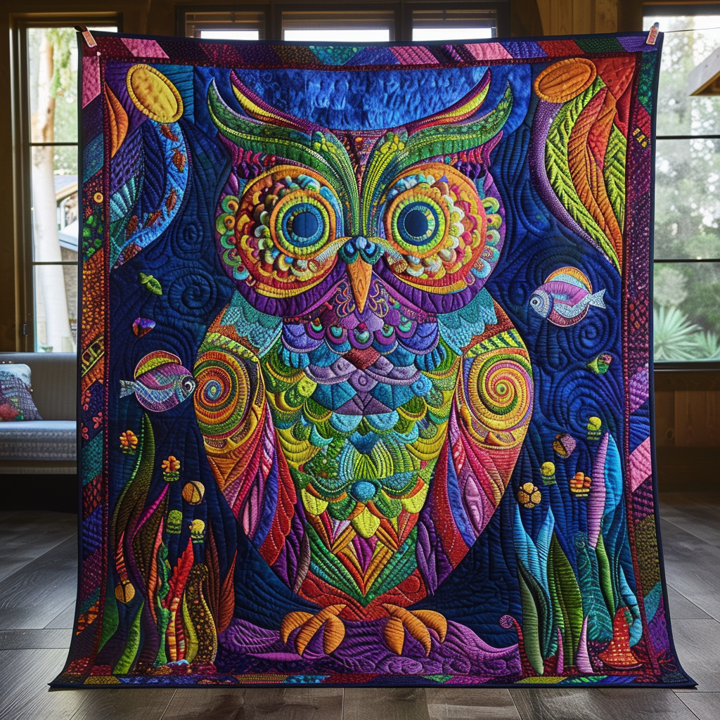 Ocean Owl Quilted Blanket Cool Bedroom Decor Last Minute Father'sDay Gifts