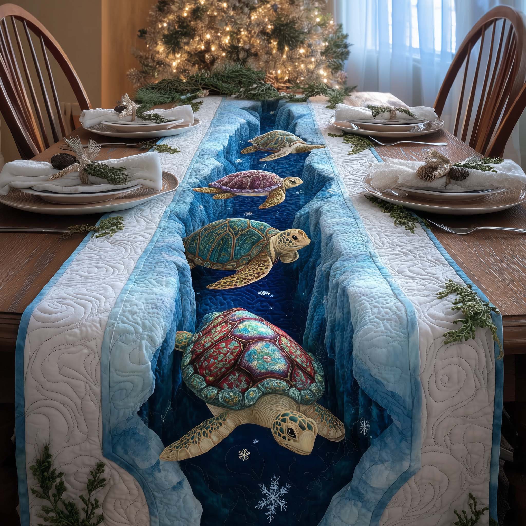 Ocean Parade Quilted Table Runner Xmas Dinner Table Decorations Turtle Gift Ideas
