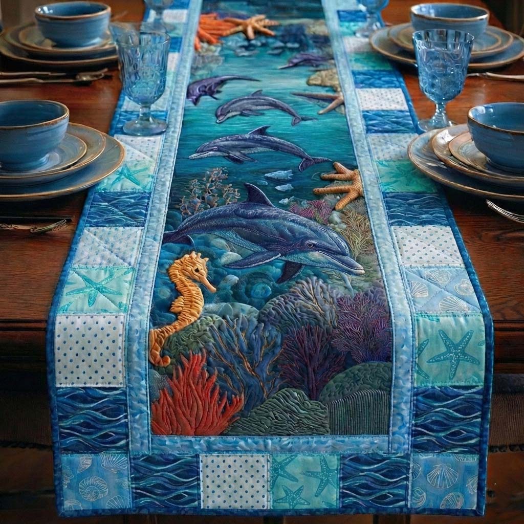 Ocean Party Quilted Table Runner Beach Table Runner Beach Themed Gifts For Her
