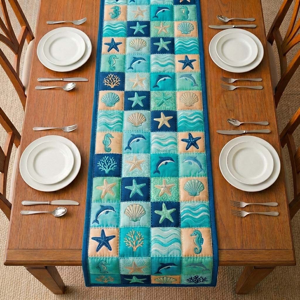 Ocean Party Quilted Table Runner Beach Table Runner Ocean Themed Gift Ideas