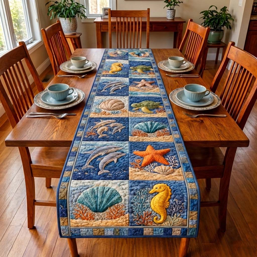 Ocean Party Quilted Table Runner Coastal Style Table Runners Ocean Themed Presents