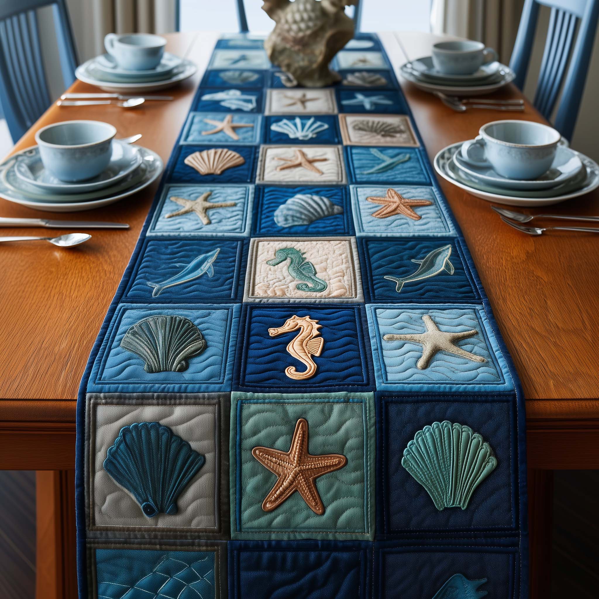 Ocean Party Quilted Table Runner Nautical Table Topper Presents For Ocean Lovers