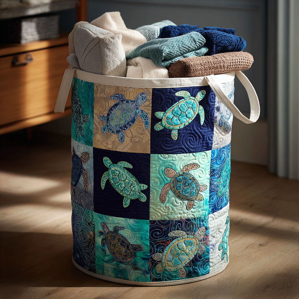 Ocean Patch Quilted Laundry Basket Clothes Basket Cool Gifts For Mom