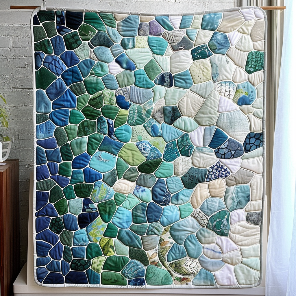 Ocean Pebble Panorama Quilted Blanket Bed Room Decoration Beach Lover Gifts For Her