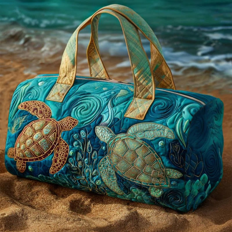 Ocean Sea Turtle Starry Sky Art Pattern Quilted Duffle Bag Comfortable Travel Bag Gift For Mom