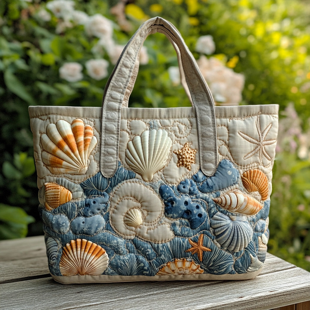 Ocean Shells Quilted Tote Bag Best Shoulder Handbags Good Presents For Moms