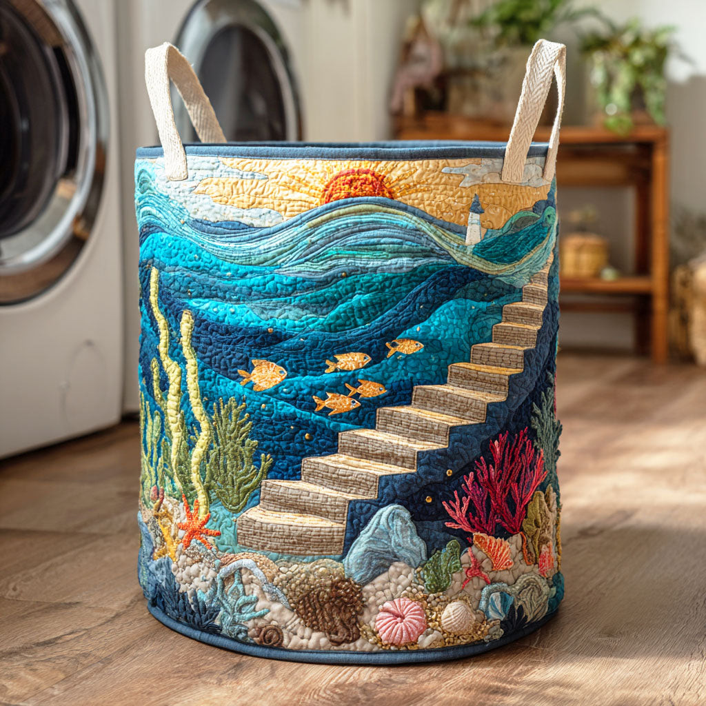 Ocean Stairs Descent Quilted Laundry Basket Farmhouse Laundry Basket Last Minute Mothers Day Gifts
