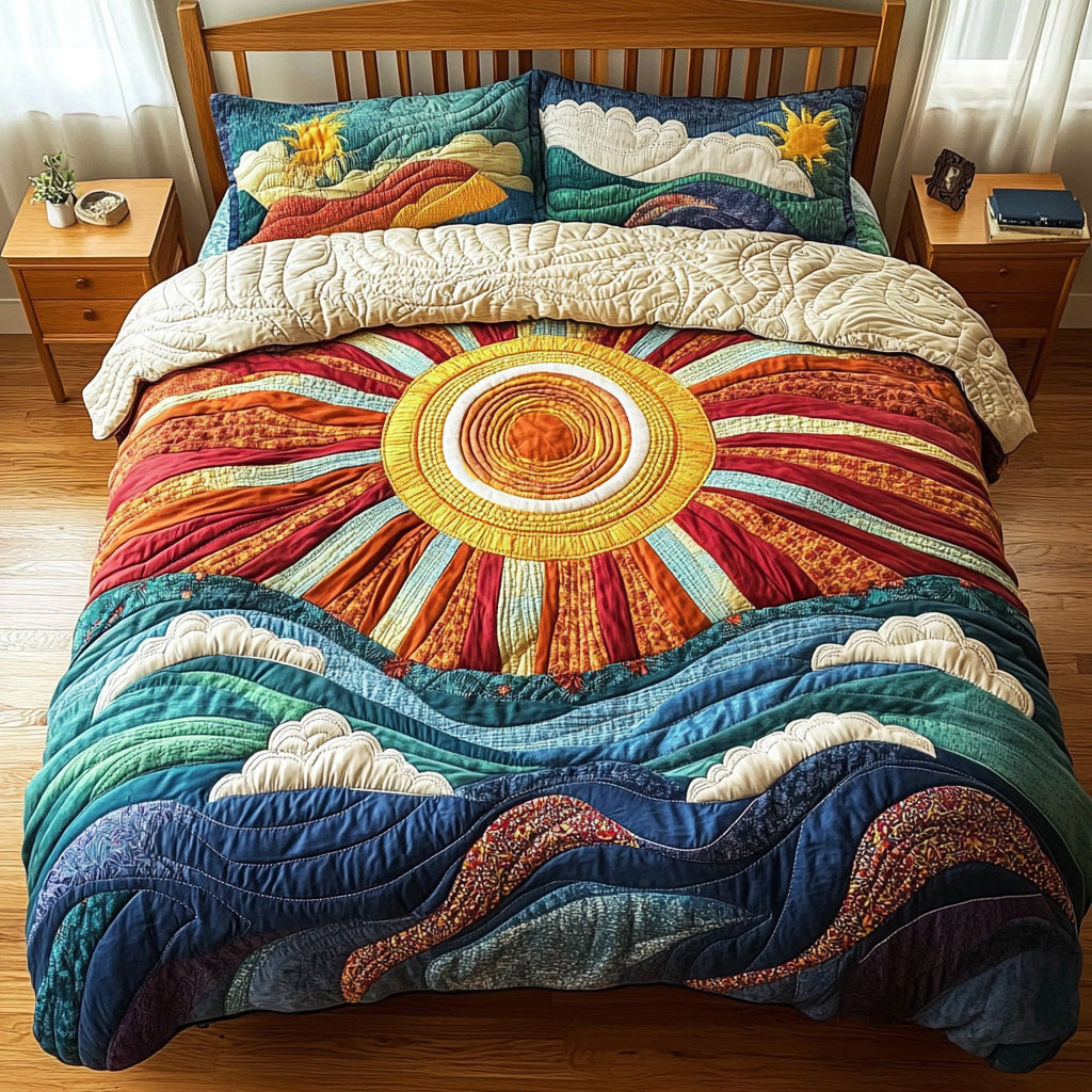 Ocean Sunrise Quilted Bedding Set Best King Bedding Sets Fathers Day Gift From Daughter