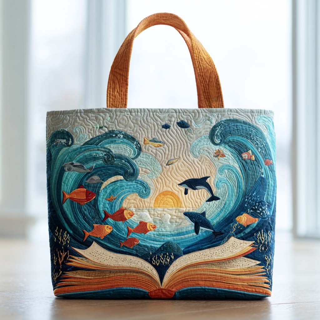 Ocean Tome Quilted Tote Bag Handbags Book Lovers Gifts For Sisters