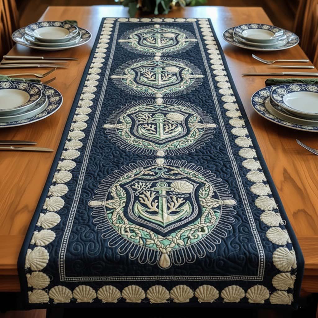 Ocean Treasures Quilted Table Runner Beach Style Table Runner Sea Ocean Themed Gifts