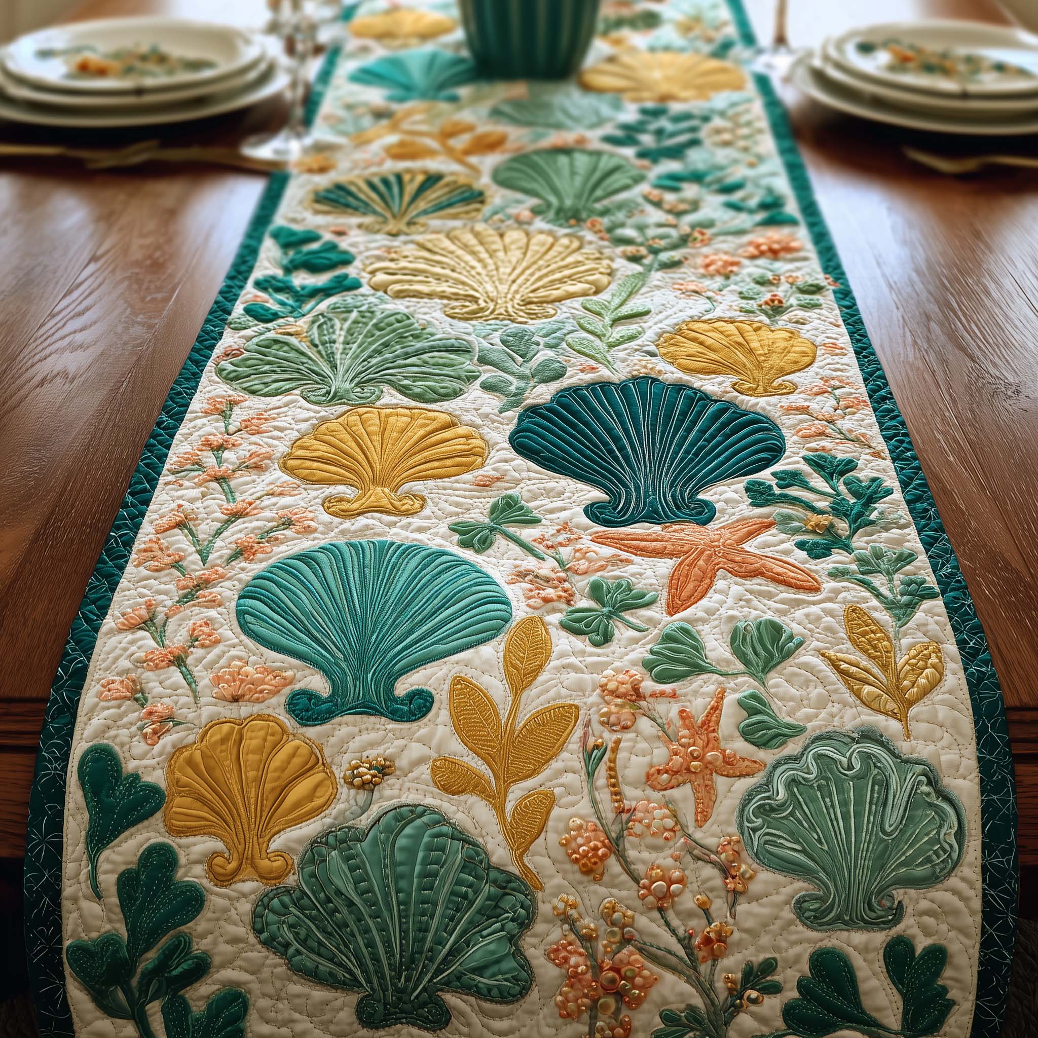 Ocean Treasures Quilted Table Runner Beach Style Table Runner Unique Gifts For Ocean Lovers