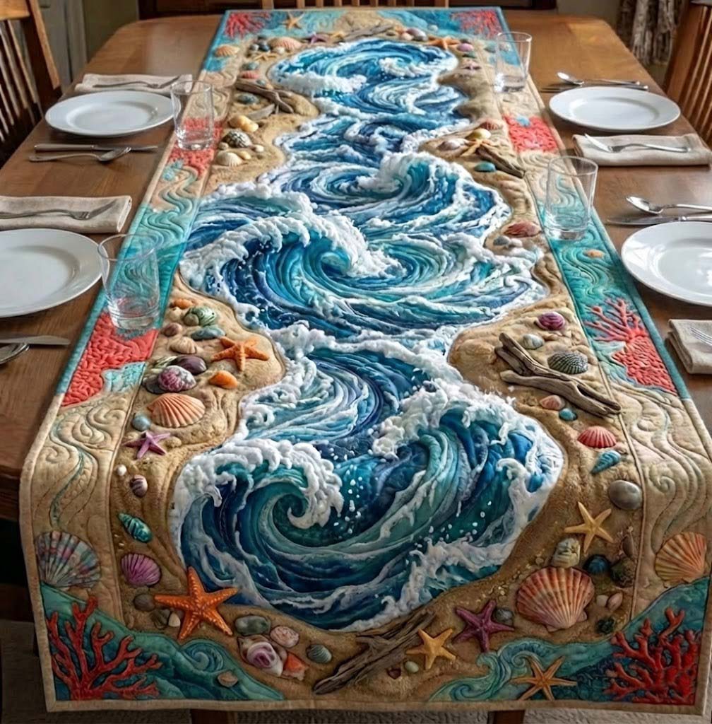 Ocean Treasures Quilted Table Runner Beach Table Runner Gift Ideas For Ocean Lovers