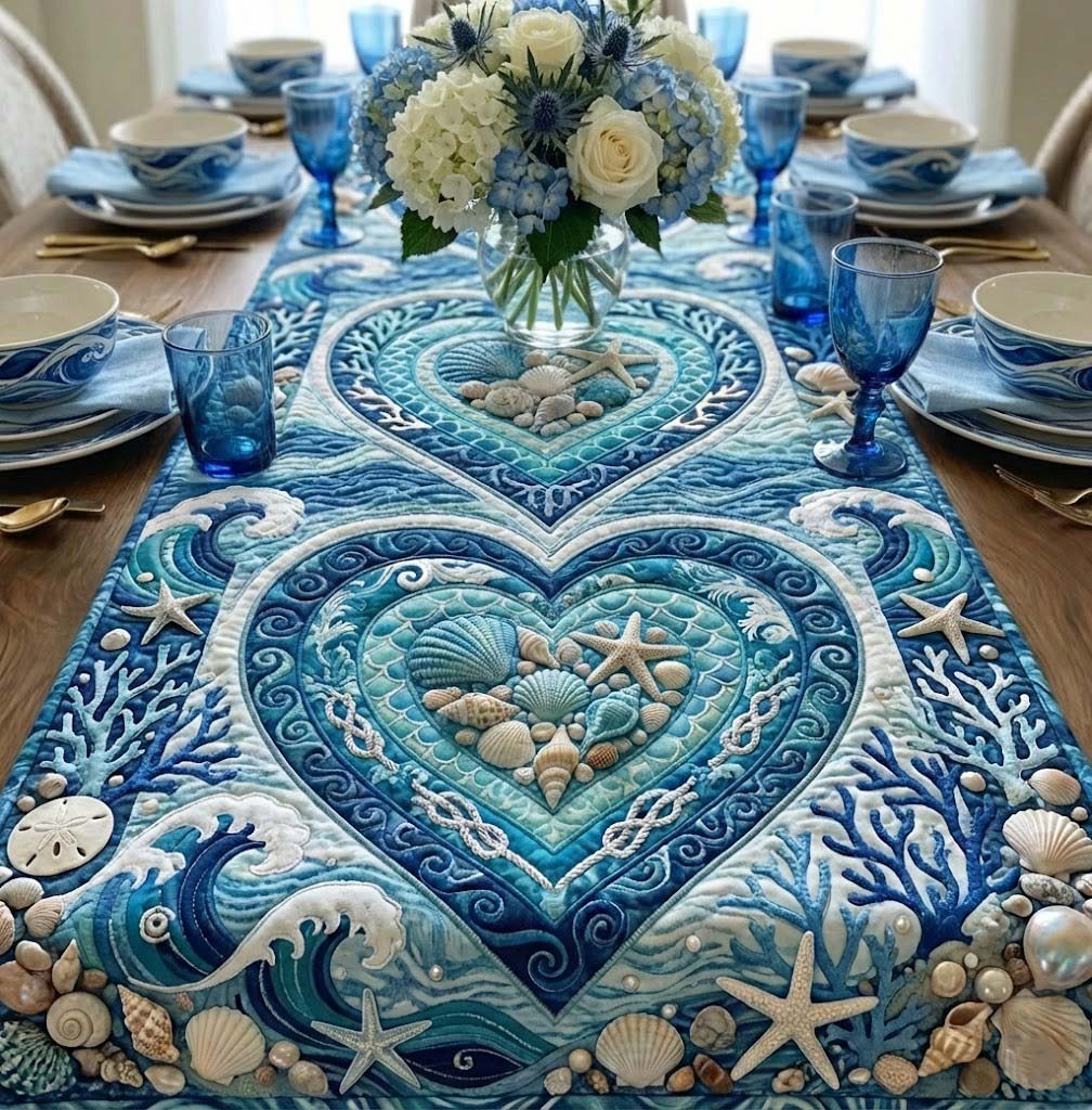 Ocean Treasures Quilted Table Runner Beach Theme Table Runner Presents For Sea Lovers