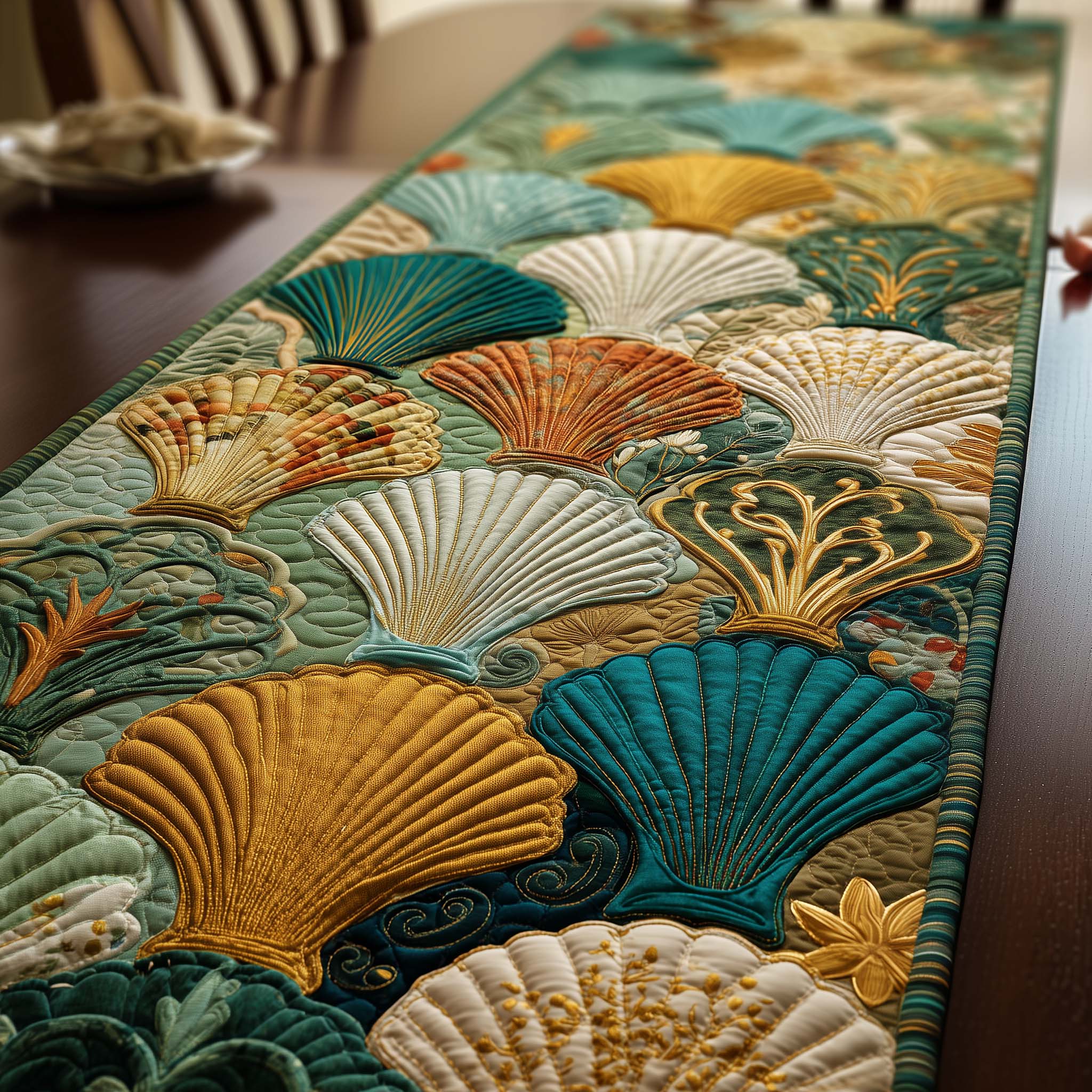 Ocean Treasures Quilted Table Runner Coastal Style Table Runners Gifts For Marine Life Lovers