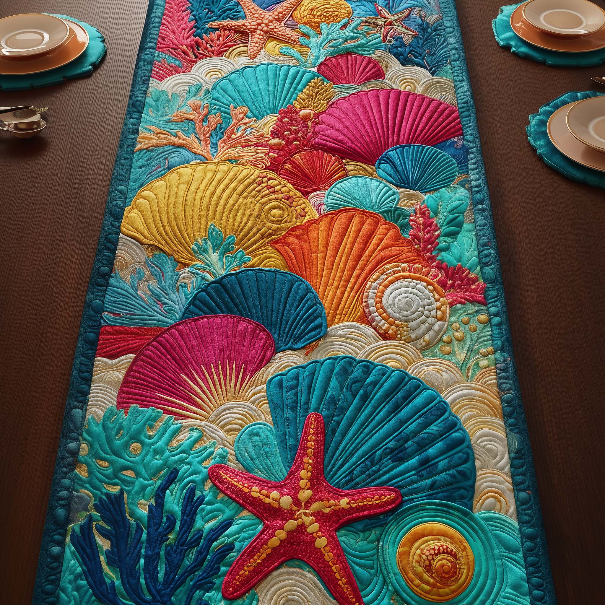 Ocean Treasures Quilted Table Runner Coastal Table Runner Themed Gifts For Ocean Lovers
