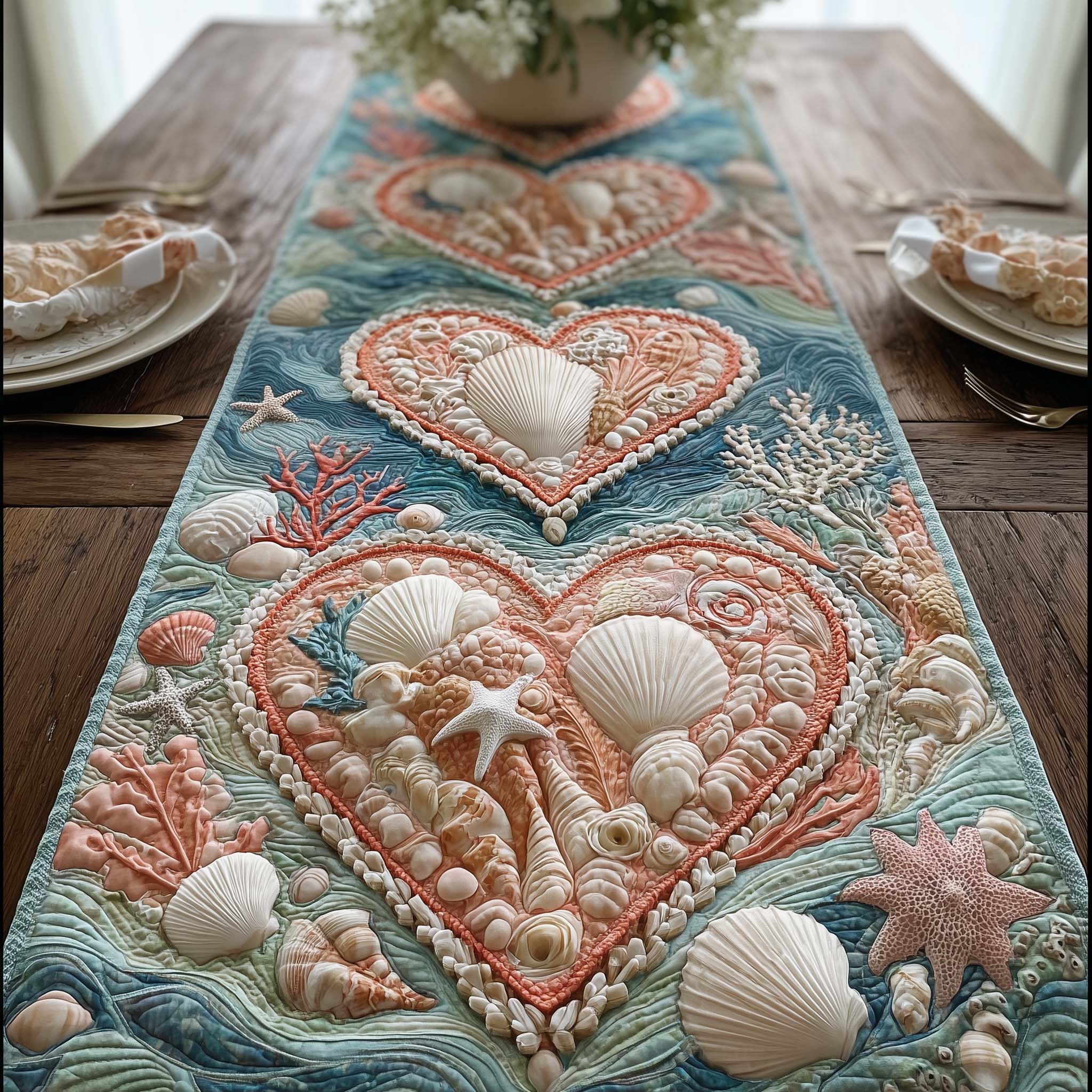 Ocean Treasures Quilted Table Runner Ocean Themed Table Runners Best Gifts For Ocean Lovers