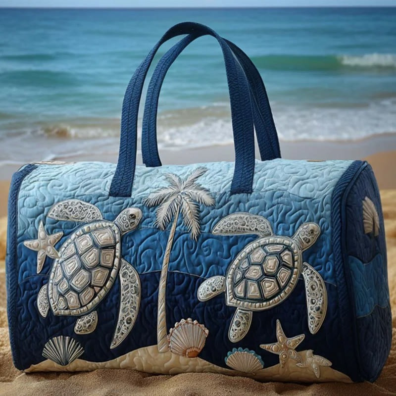 Ocean Tropical Palm Turtle Pattern Quilted Duffle Bag Comfortable Travel Bag Gift For Dad