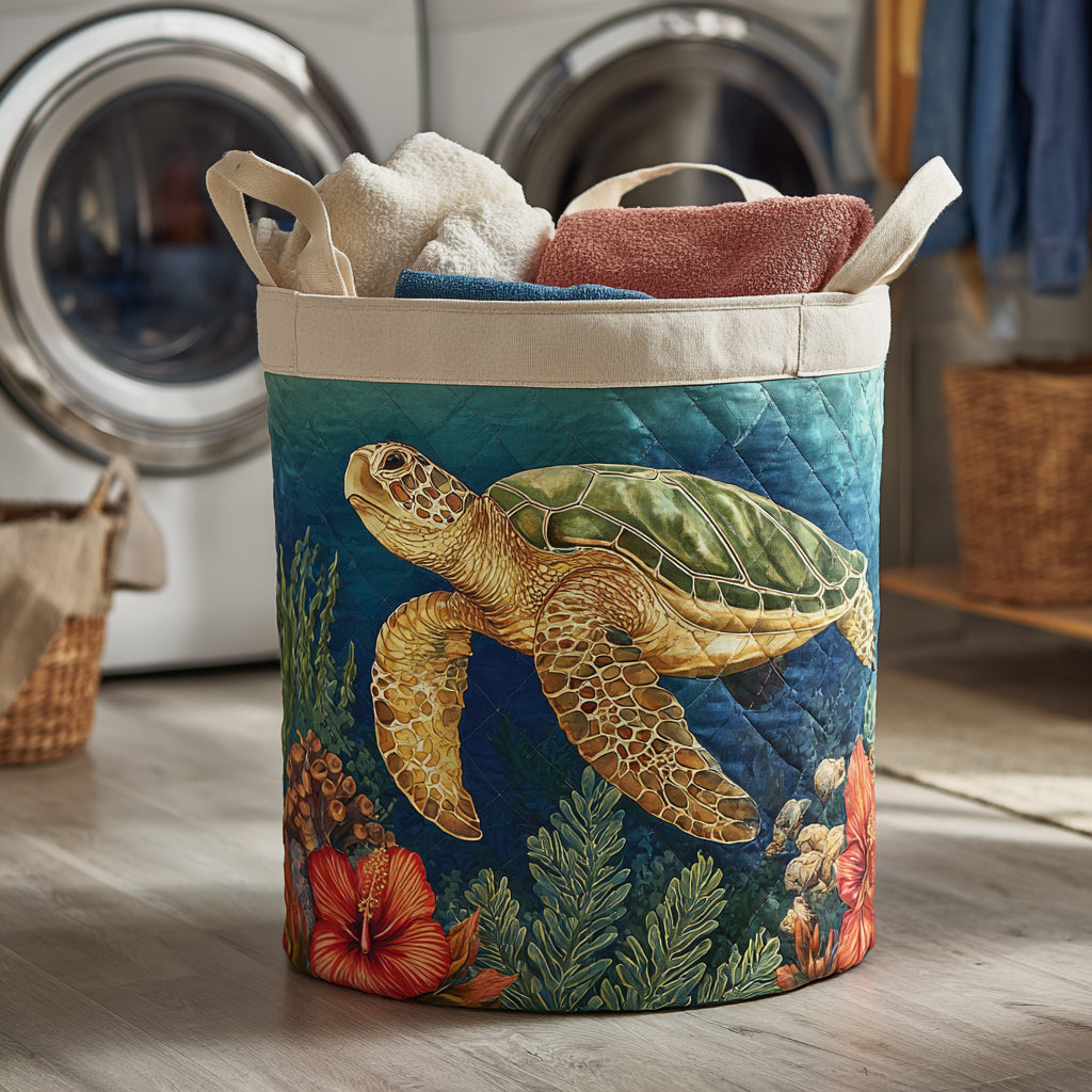 Ocean Turtle Deep Quilted Laundry Basket Decor Laundry Basket Sea Turtle Gifts For Her