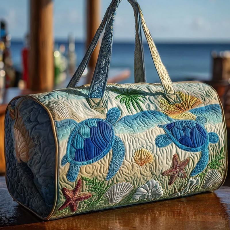 Ocean Turtle Ecological Beach Pattern Quilted Duffle Bag Rolling Bag For Travel Gift Ideas