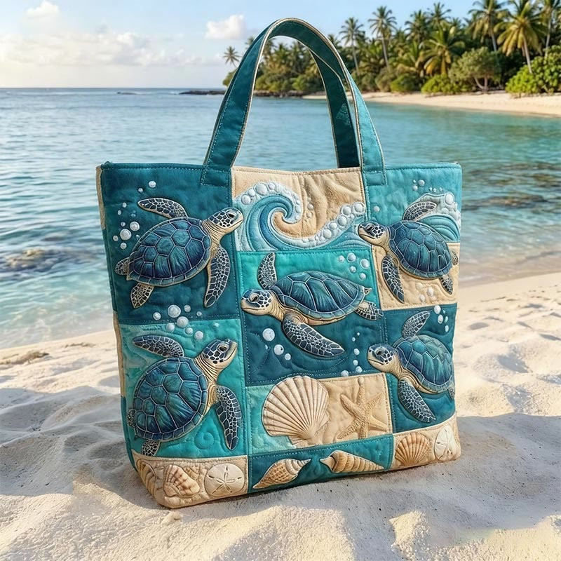 Ocean Turtle Quilted Tote Bag Best Travel Bag For Shopping Gift For Turtle Lover