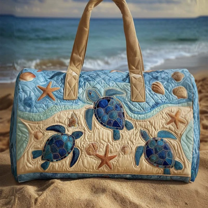 Ocean Turtle Returns To The Sea Pattern Quilted Duffle Bag Rolling Bag For Travel Gift For Men