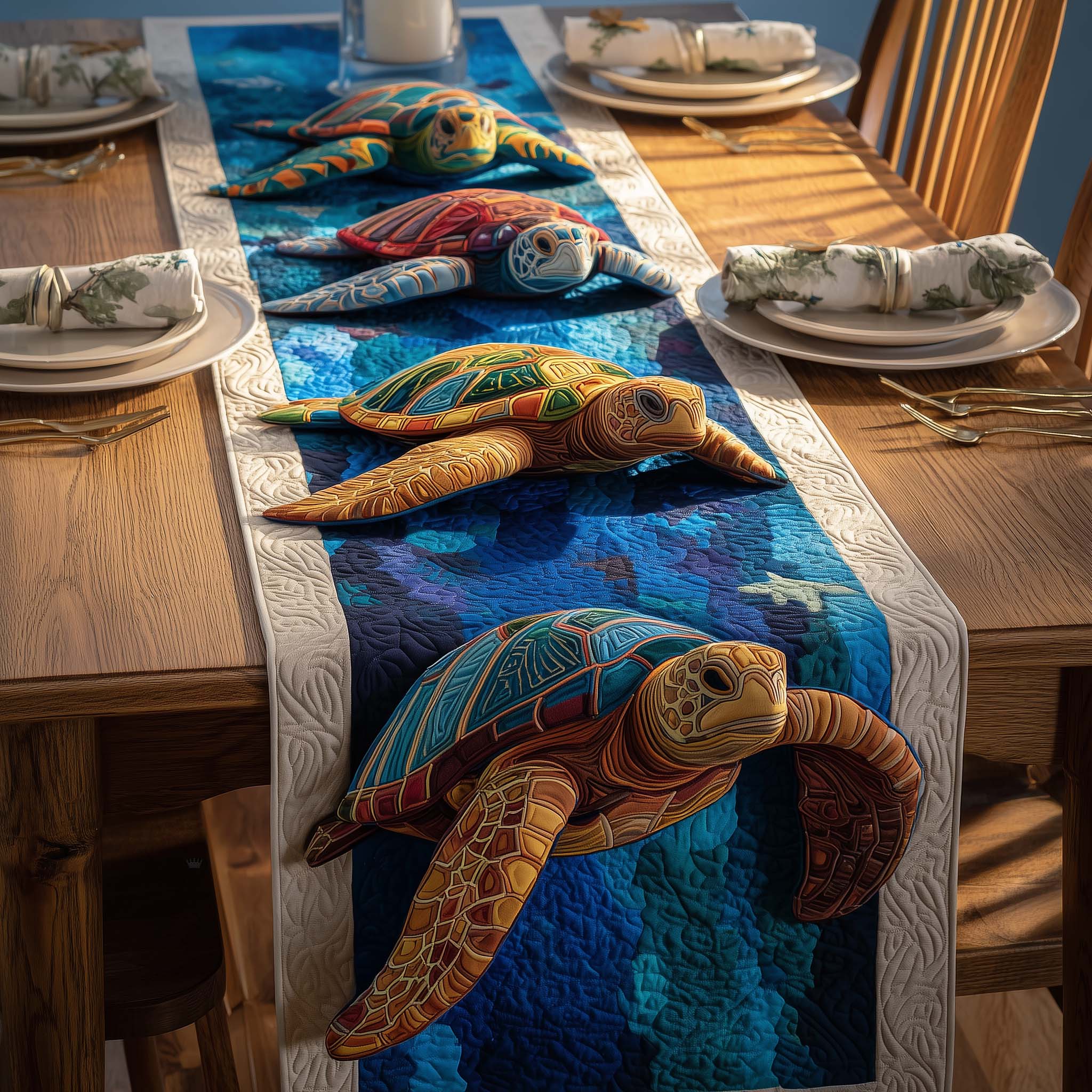 Ocean Turtles Quilted Table Runner Dining Room Centerpieces Turtle Merchandise