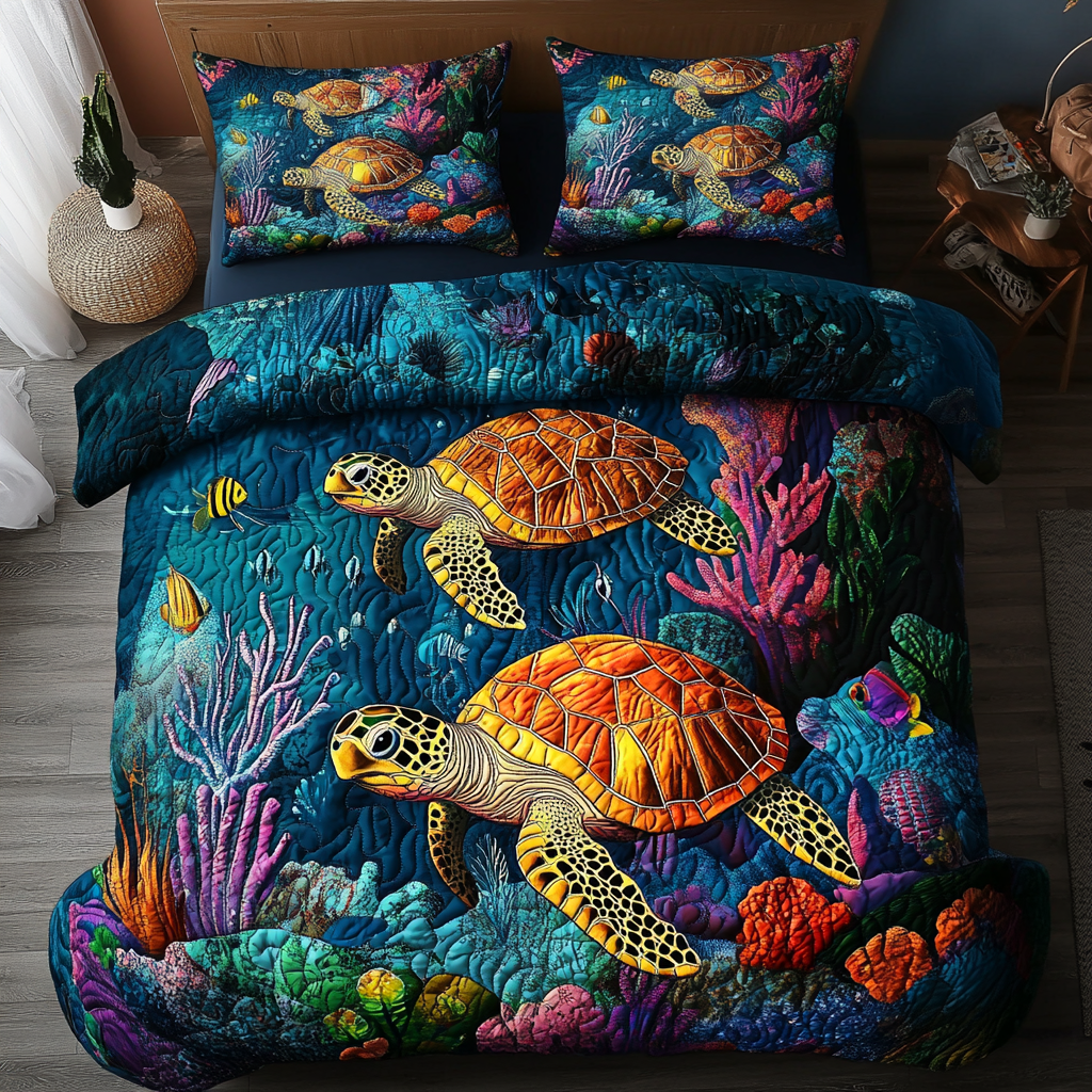 Ocean Wanderer Quilted Bedding Set Bed Decor Ideas Sea Turtle Gift Ideas