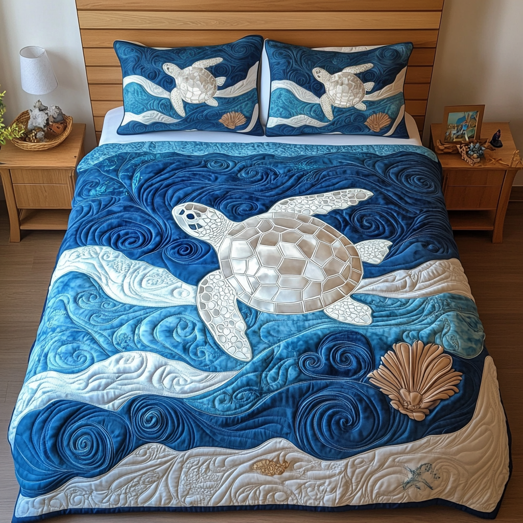 Ocean Wanderer Quilted Bedding Set Cute Boho Comforter Sets Sea Turtle Themed Gifts