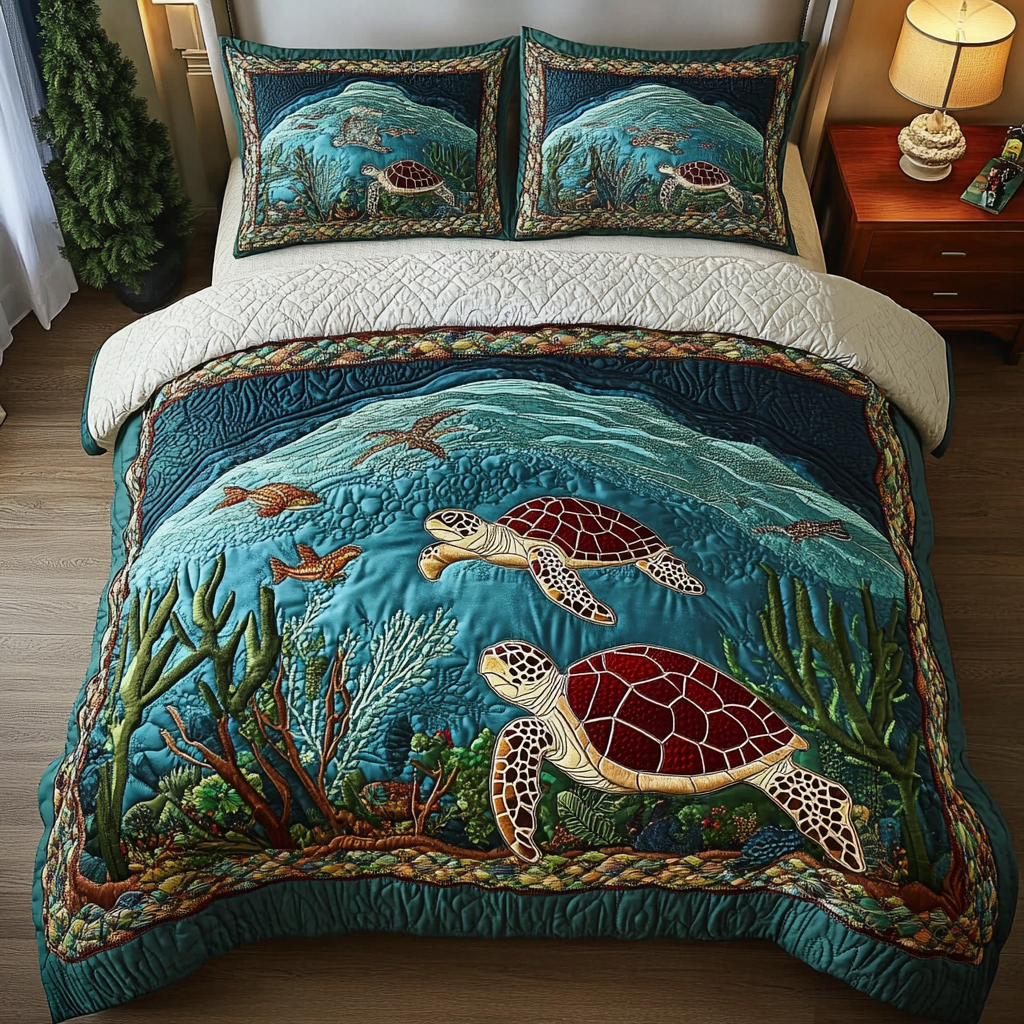 Ocean Wanderer Quilted Bedding Set Unique Bed Sheets Gifts For Sea Turtle Lovers