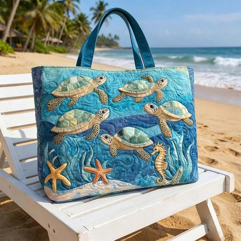 Ocean Wanderers Quilted Tote Bag Best Travel Bag For Market Gift For Turtle Lover