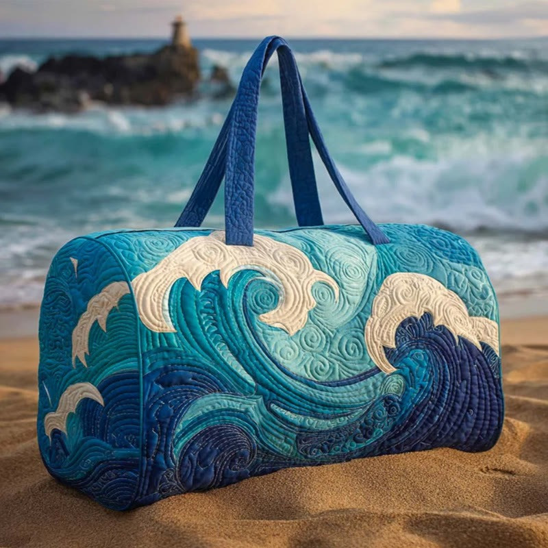Ocean Wave Art Pattern Quilted Duffle Bag Best Bags For Travel Gift For Beach Lover