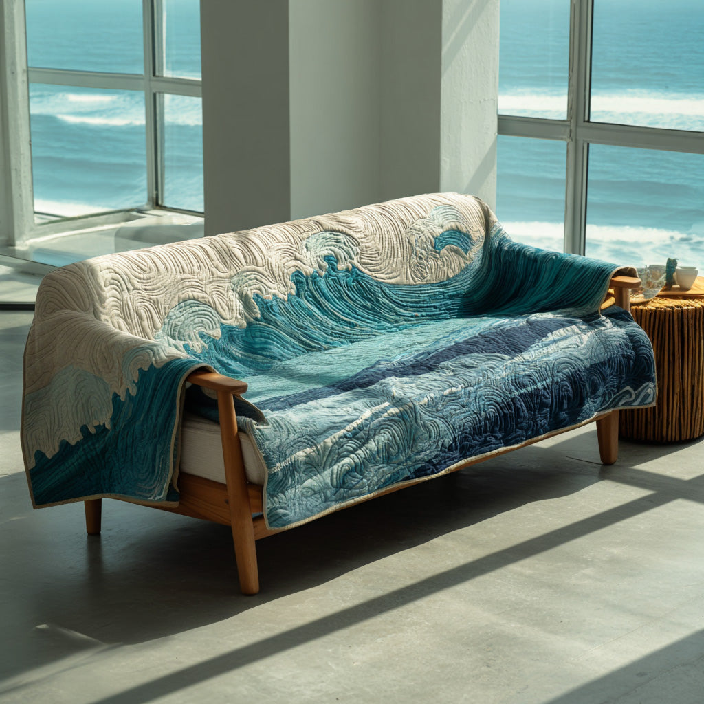 Ocean Wave Quilted Sofa Cover Sofa Couch Cover Christmas Gifts For Ocean Lovers