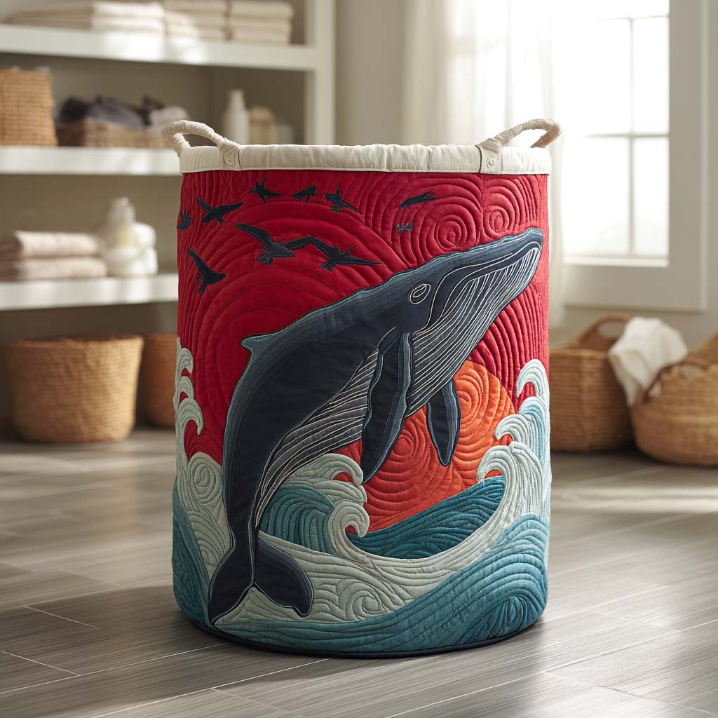 Ocean Wave Whale Quilted Laundry Basket Dirty Laundry Basket Cute Whale Themed Gifts