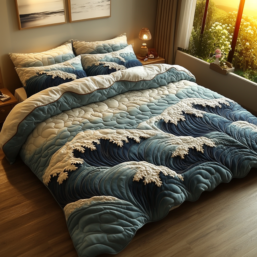 Ocean Whirl Quilted Bedding Set Bed Decorations Ocean Themed Gift Ideas