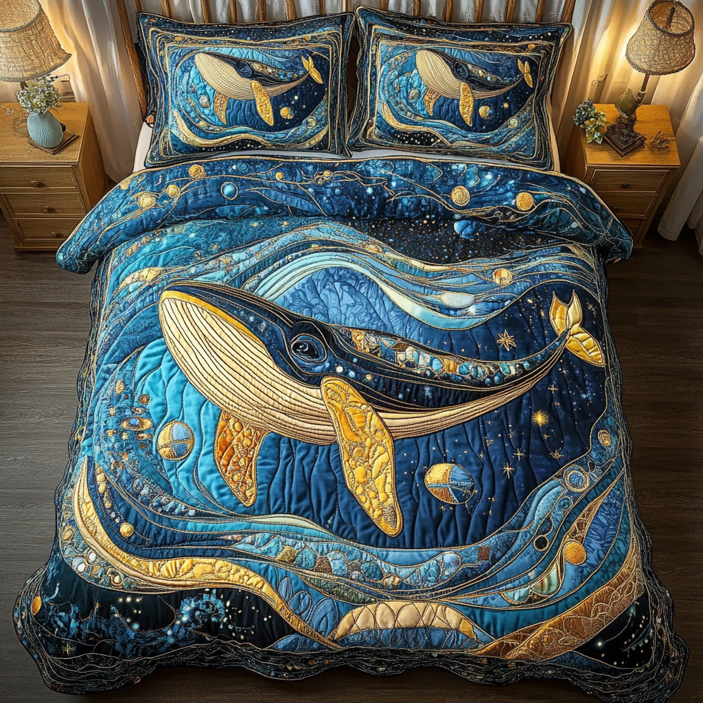 Oceanic Majesty Quilted Bedding Set Unique Ocean Themed Comforter Sets Gift For Whale Lover