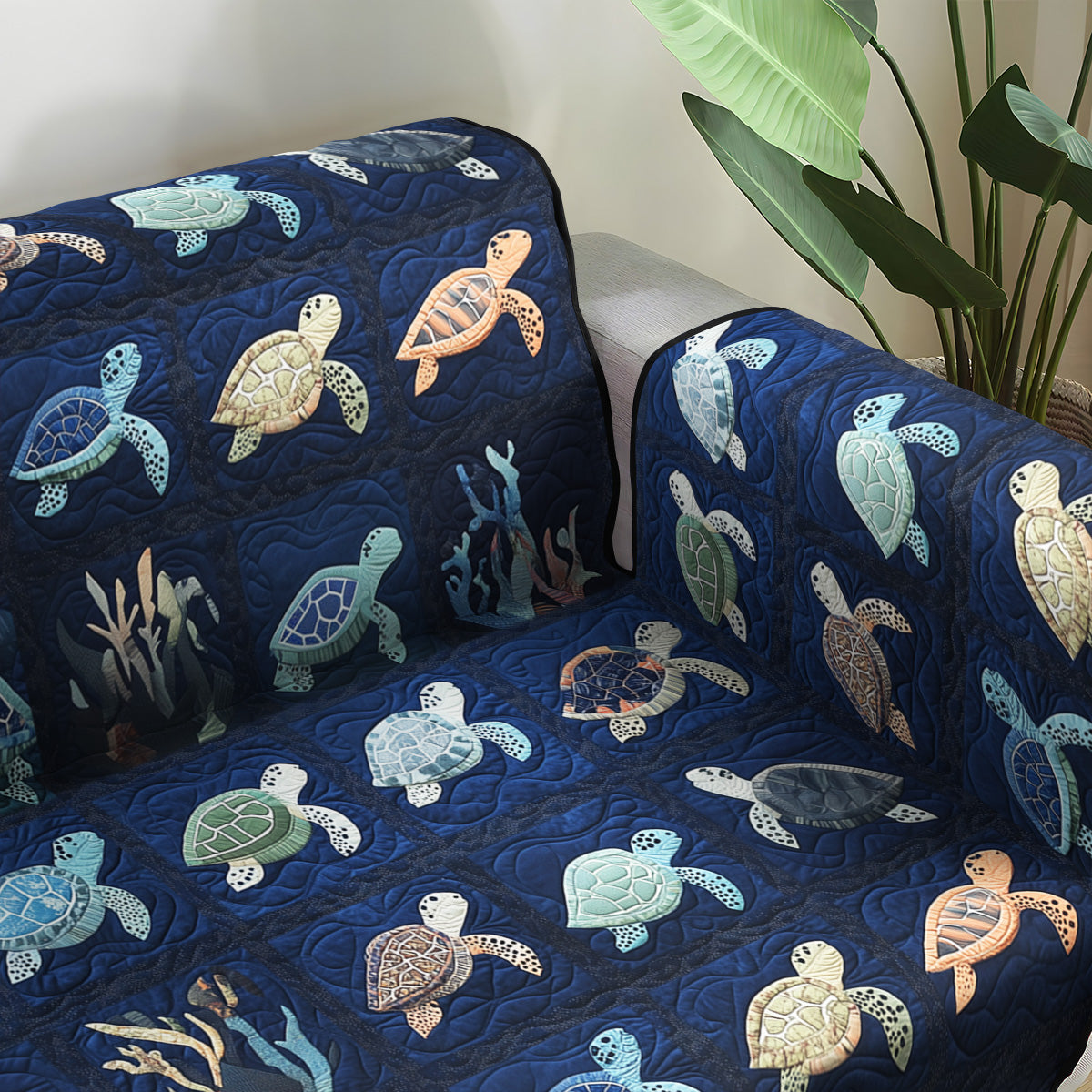 Oceanic Odyssey Quilted Sofa Cover Indoor Decor Sea Turtle Christmas Gifts