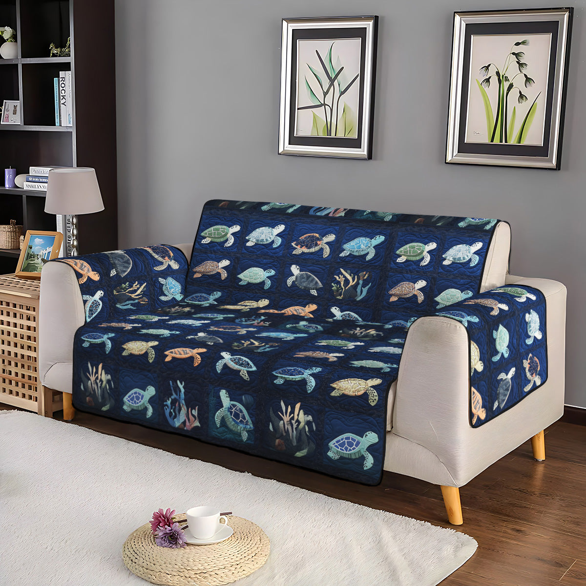 Oceanic Odyssey Quilted Sofa Cover Indoor Decor Sea Turtle Christmas Gifts - Image 3