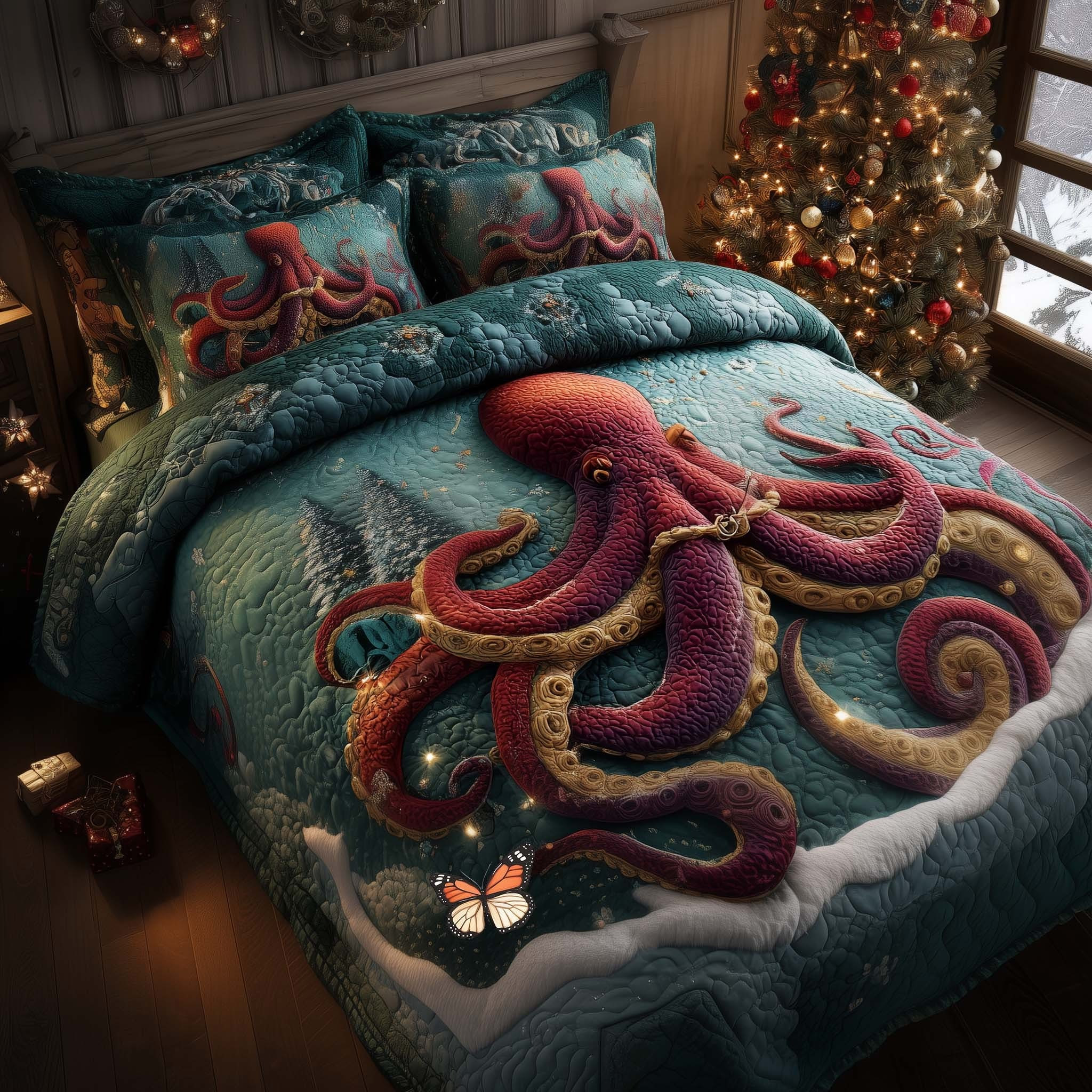 Octopus Festival Quilted Bedding Set Christmas Bedroom Decorations Octopus Themed Gifts