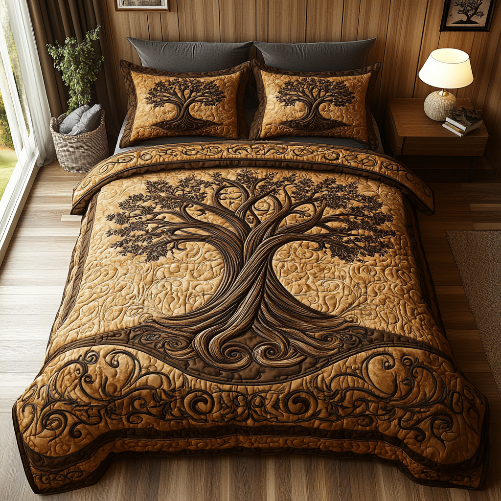 Old Tree Quilted Bedding Set Cozy Bedroom Decor Good Mothers Day Gifts