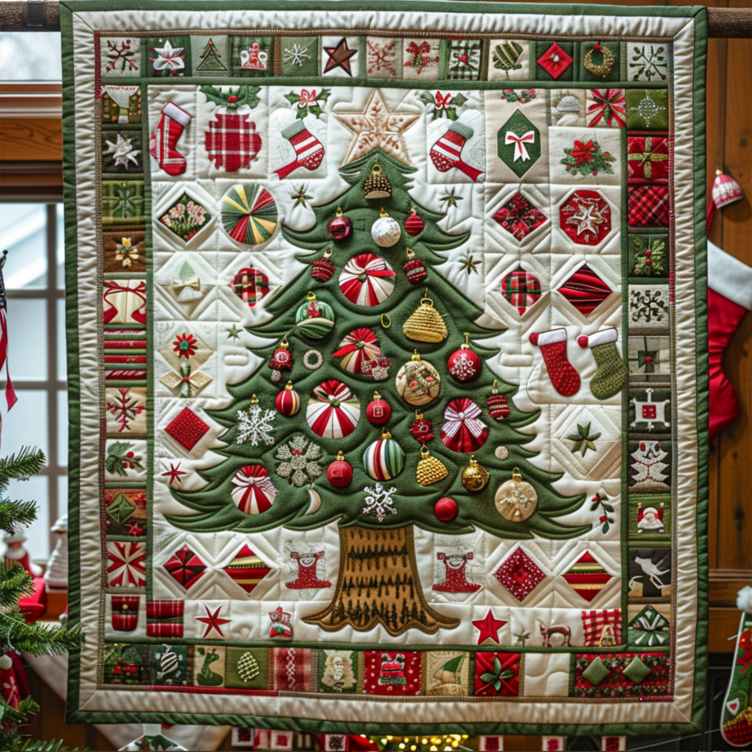 Ornamented Christmas Tree Quilted Blanket Best Christmas Duvet Cover Set Xmas Presents For Grandma