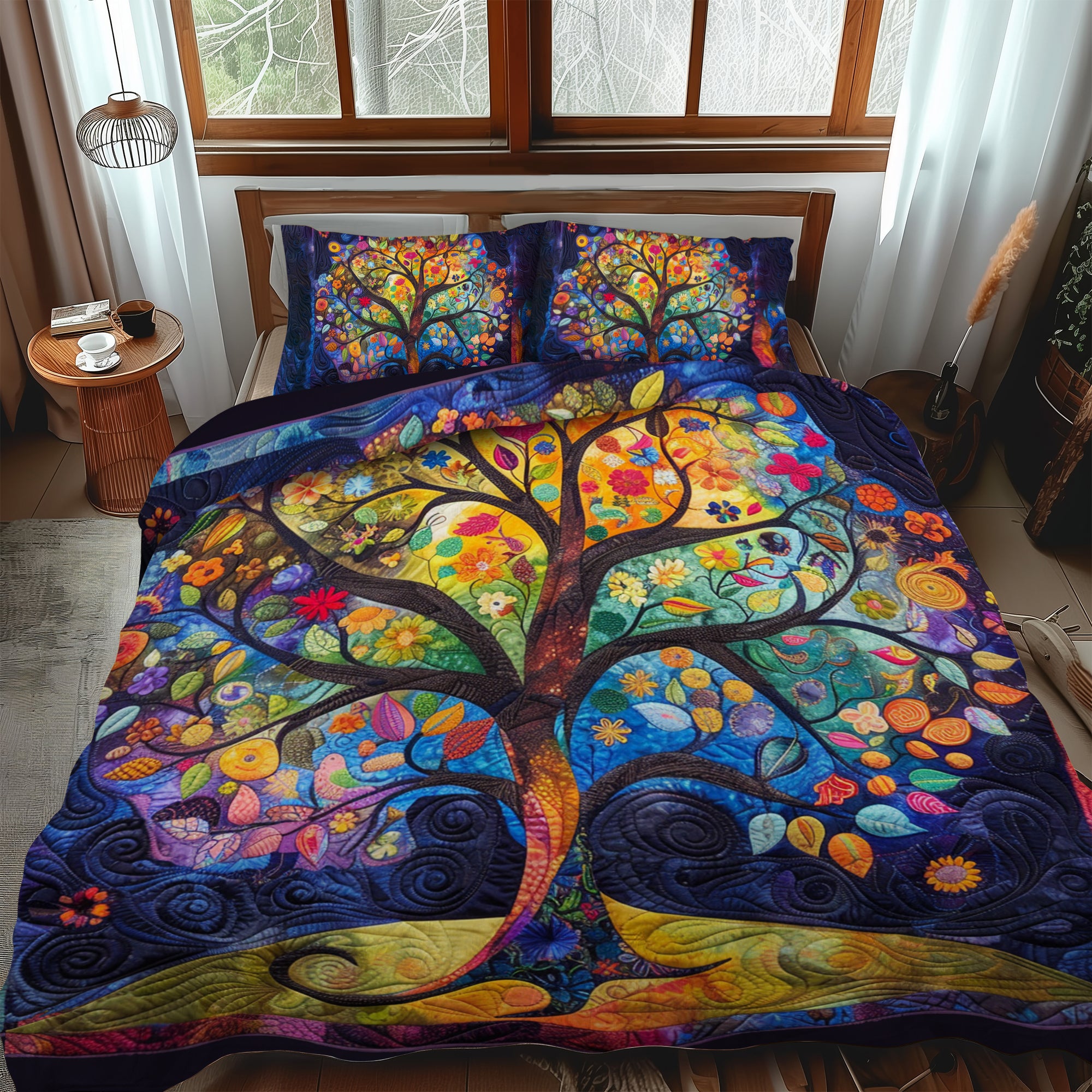 Ornate Celtic Tree Of Life Quilted Bedding Set Cute Boho Comforter Sets Tree Of Life Gifts For Adults