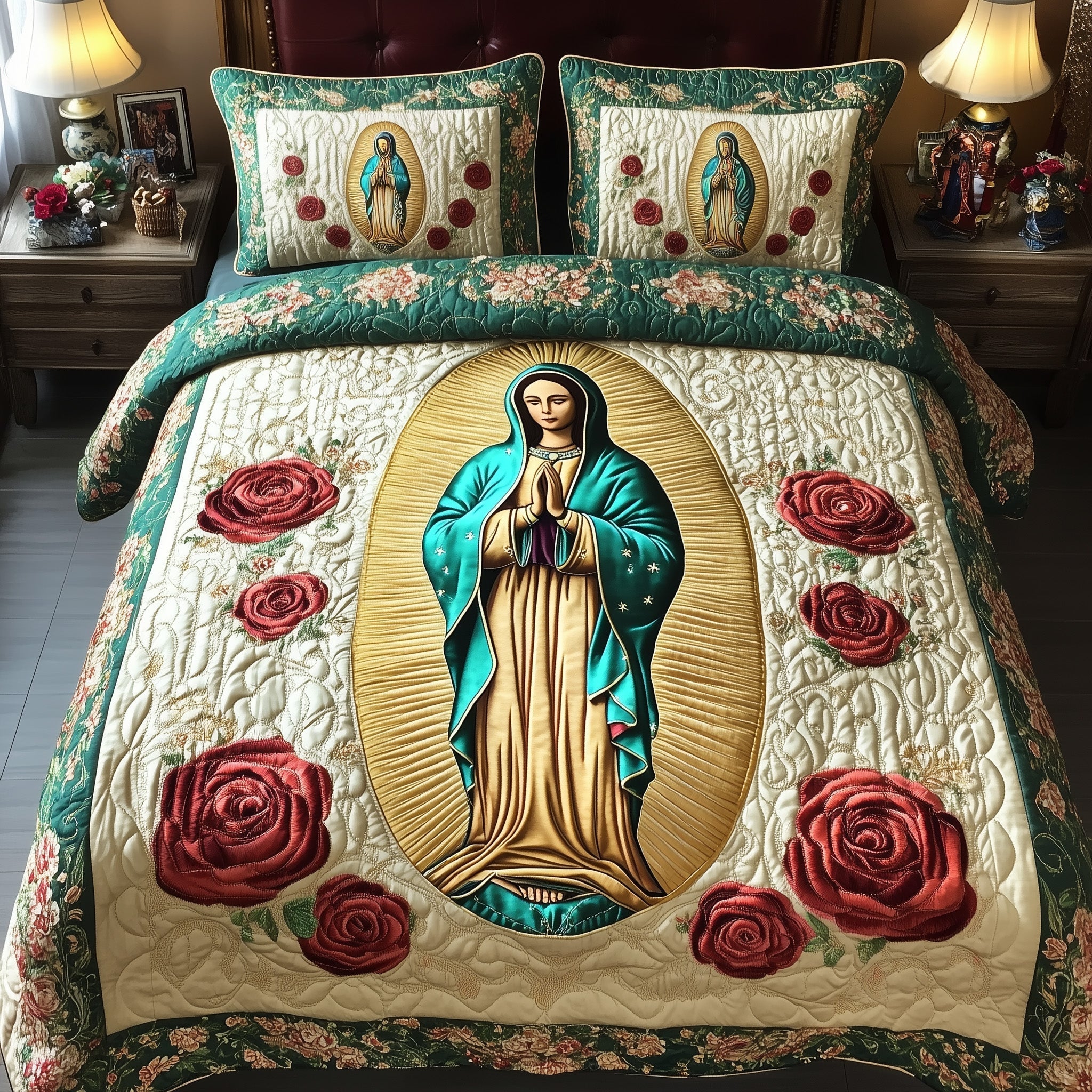 Our Lady of Guadalupe Quilted Bedding Set Bedspread Quilts Blessed Virgin Mary Gifts