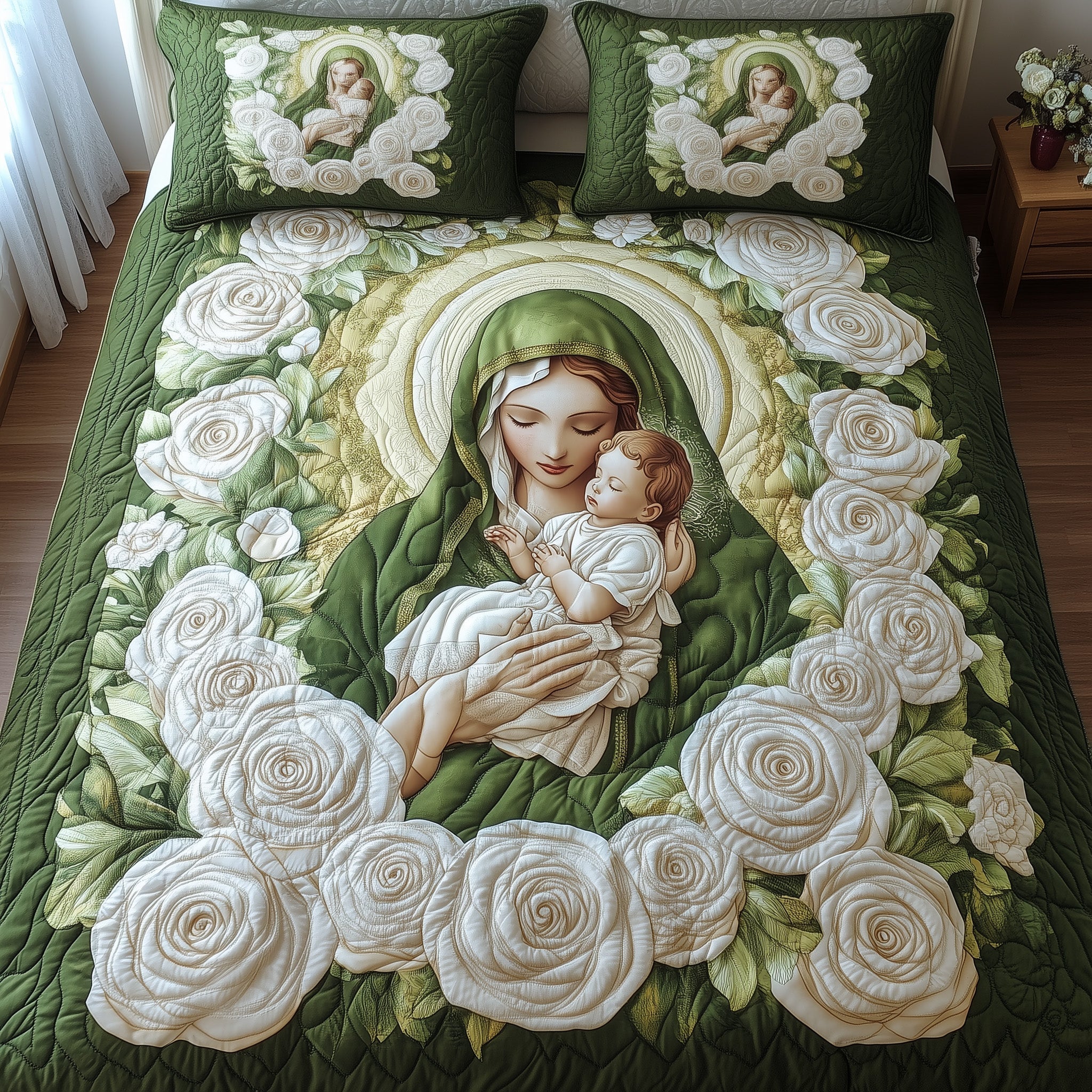 Our Lady of Guadalupe Quilted Bedding Set Bedspreads Blessed Mother Gifts