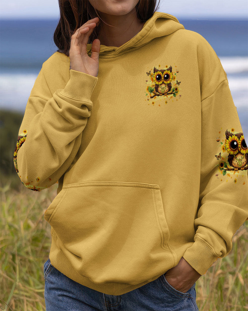 Owl Be You The World Will Adjust Hoodie Sunflower Owl With Peace Sign Merch Presents For Her - Image 2