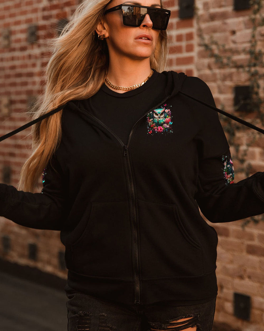 Owl Be You The World Will Adjust Zipper Hoodie Vibrant Owl With Floral Peace Symbol For Sister