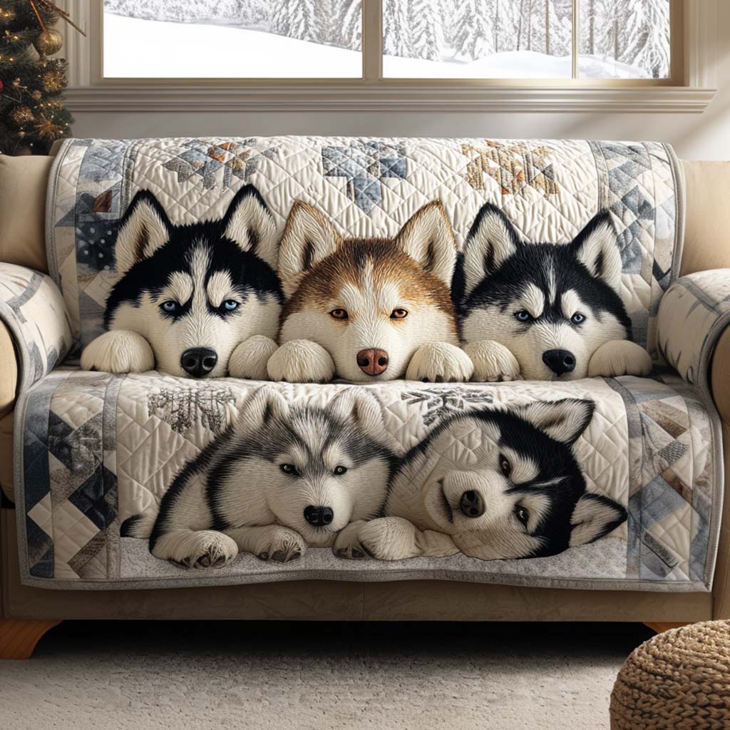 Pack of the North Quilted Sofa Cover Christmas Sofa Cover Cute Gifts For Dog Lovers Owners