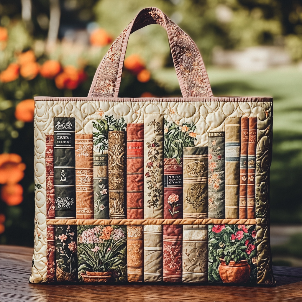 Page Blossom Quilted Tote Bag Patchwork Tote Bag Book Lovers Gifts For Sisters