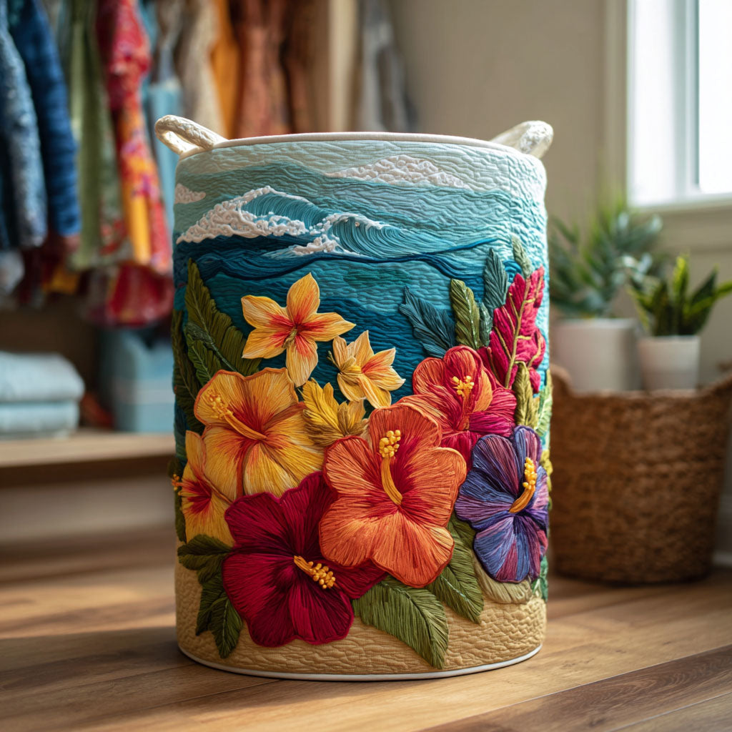 Palm Breeze Quilted Laundry Basket Unique Clothes Hamper Top Housewarming Gifts