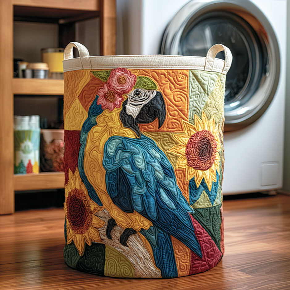 Palm Feathers Quilted Laundry Basket Foldable Hamper Parrot Themed Gifts