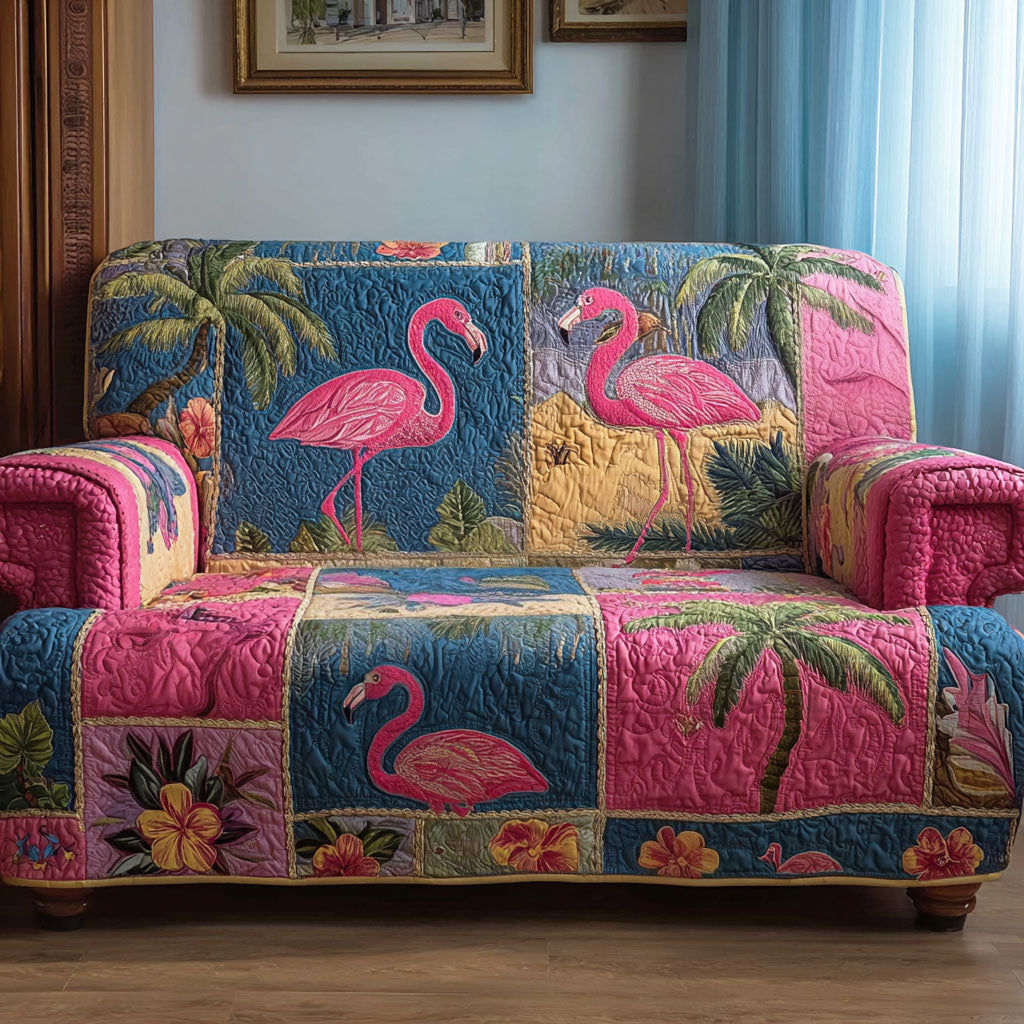 Palm Flamingo Quilted Sofa Cover Sofa Seat Protector Gifts For Father's Day Ideas